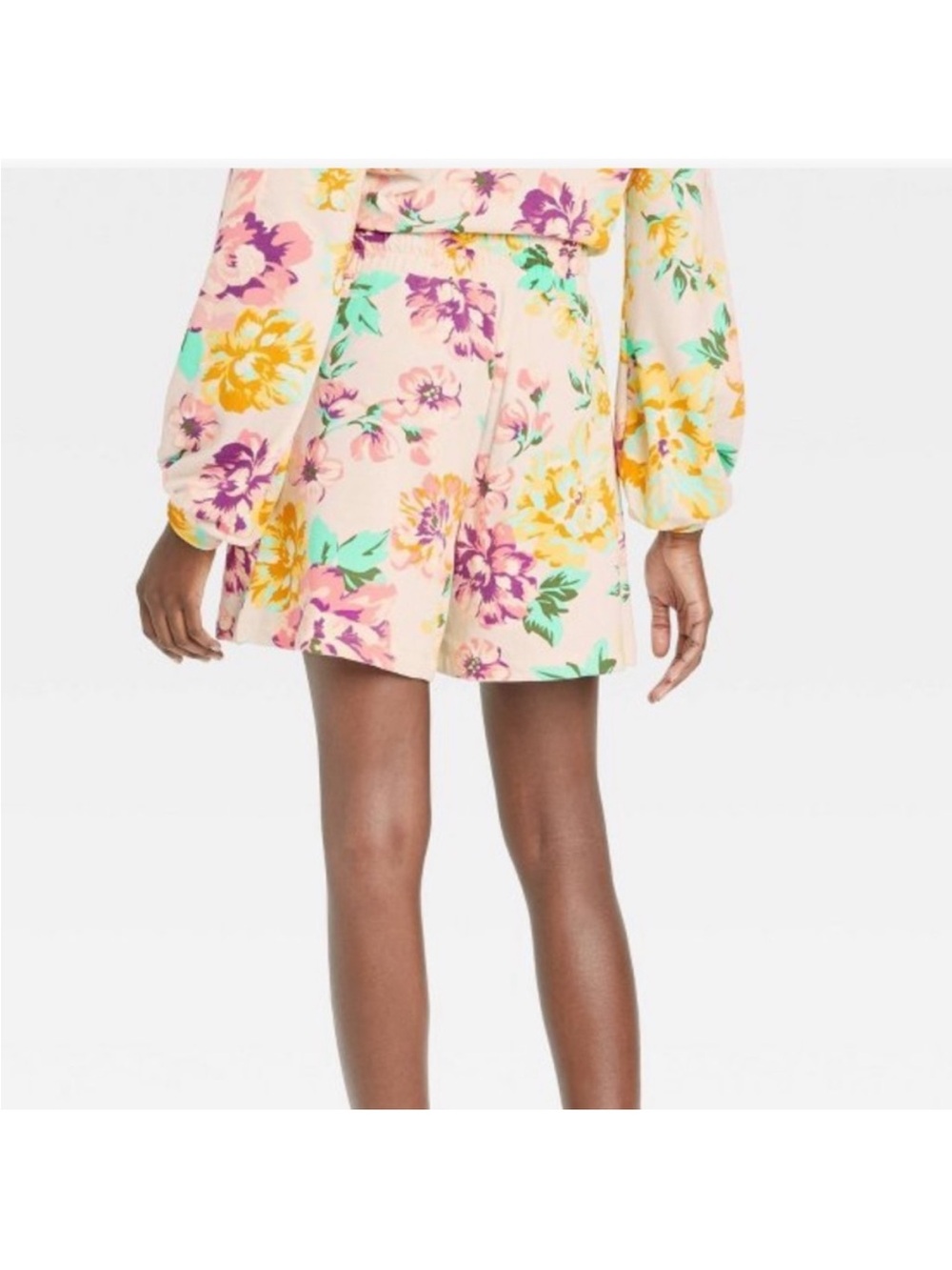 NEW Set! Who What Wear Garden Floral Sweatshirt L Elastic Waist Shorts M Lounge - Picture 12 of 15